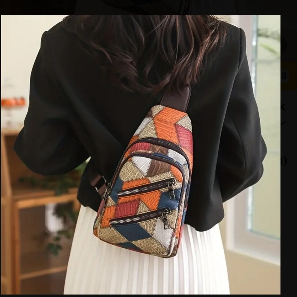 Vintage Colorblock Sling Bag foren and woman